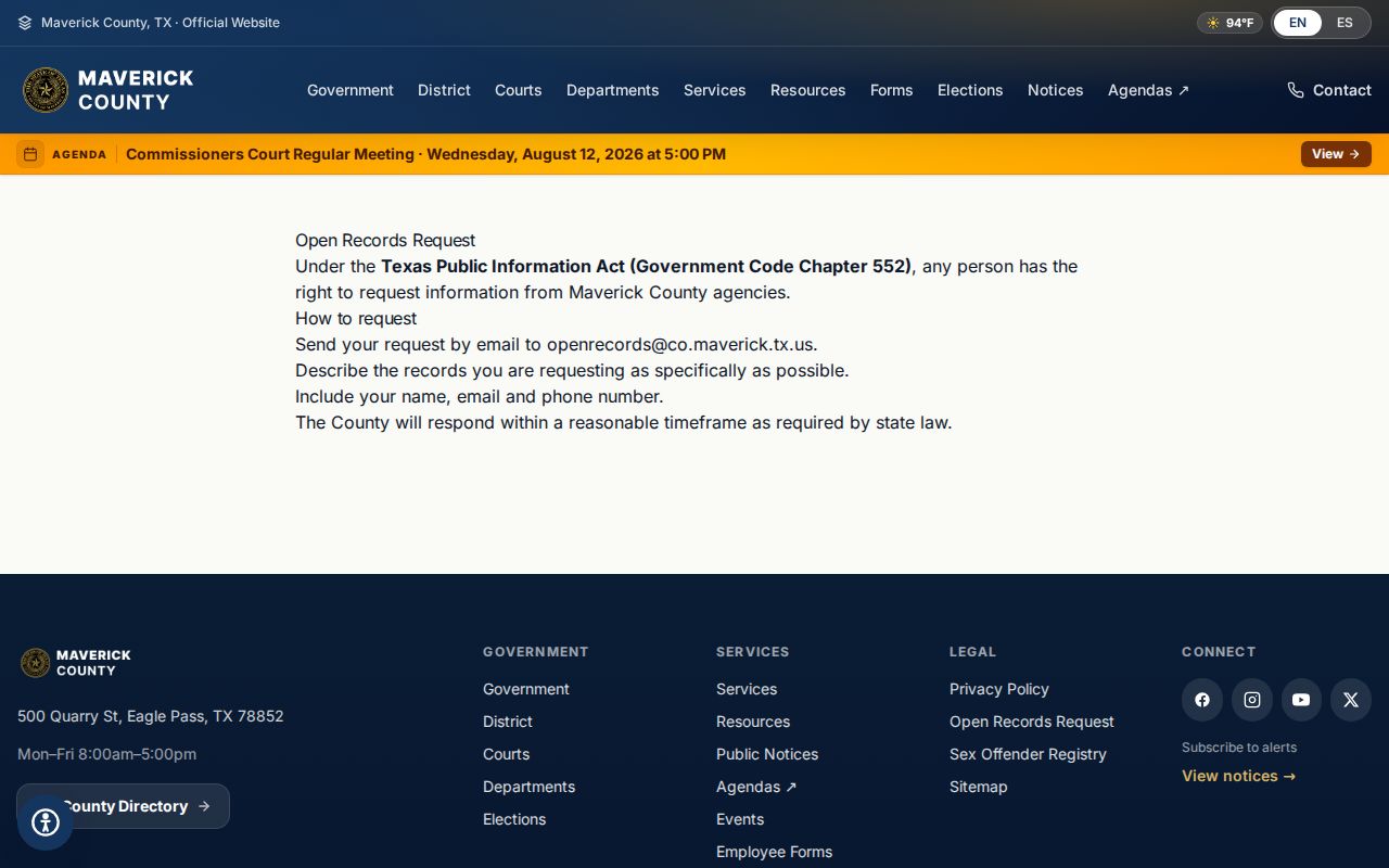Maverick County criminal records request instructions