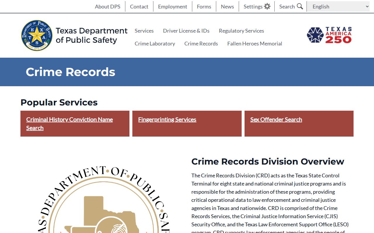 DPS Crime Records Division services for Maverick County registry records