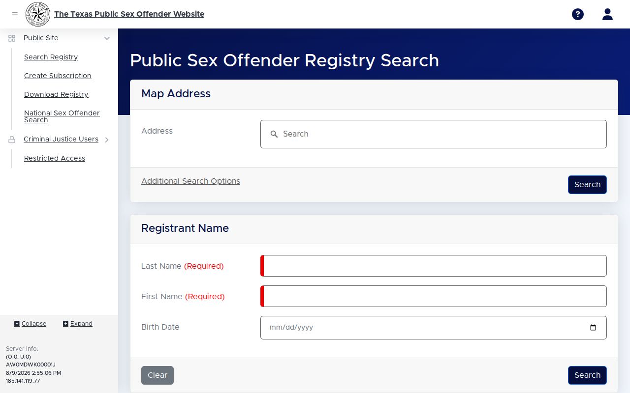 Texas registry search for Maverick County sex offender records